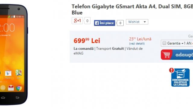 <b>Gigabyte GSmart Mika M3 și GSmart Akta A4 disponibile prin eMAG; terminale dual-SIM cu dotări mid-range și prețuri accesibile</b>Printre noile produse aduse recent în stocurile eMAG am regăsit și două noi modele dezvoltate de către Gigabyte, și anume GSmart Mika M3, respectiv GSmart Akta A4, terminale cu dotări mid-range și suport dual-SIM ce sunt listate la prețuri destul...