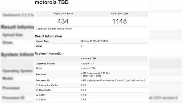 <b>Un nou smartphone Motorola midrange ajunge pe web printr-o scăpare În benchmarkul GeekBench</b>Se pare că Motorola testează un nou smartphone în aceste zile, un model midrange, dacă ne luăm după scăparea din benchmarkul GeekBench, care tocmai a apărut pe web. Telefonul ar putea fi noul Moto E sau Moto G, sau poate chiar alt device. &nbsp;...