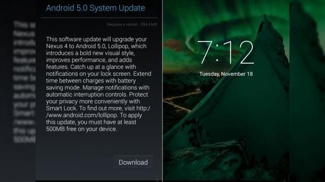 <b>Nexus 4 primește acum actualizarea la Android 5.0 Lollipop via OTA În Europa</b>După ce aseară vă informam că versiunea cu numărul 5 a sistemului de operare Android a ajuns oficial pe tableta Nexus 7, astăzi valul de update-uri continuă cu smartphone-ul Nexus 4. Aflăm că pentru moment, doar utilizatorii din Europa vor...
