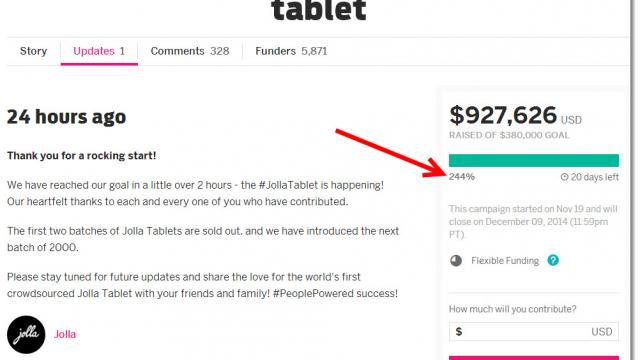 <b>Proiectul Jolla Tablet de pe platforma Indiegogo strânge donații de aproximativ 1 milion de dolari În doar 24 ore</b>După cum aflam în cursul zilei de ieri, compania finlandeză Jolla a dat startul unei campanii pe platforma Indiegogo prin care se cerea ajutorul fanilor pentru strângerea a 380.000$, sumă necesară pentru demararea procesului de producție a unei...