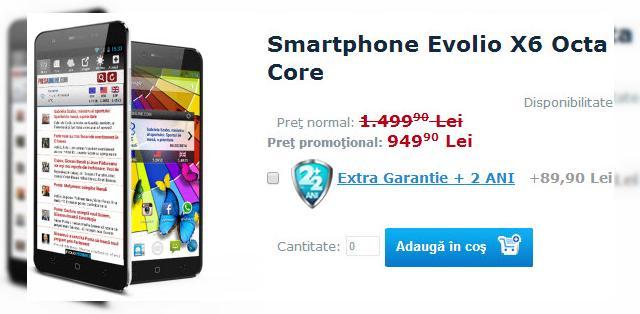 <b>Ofertă de weekend: Evolio X6, smartphone octa core la preț sub 1000 de lei</b>Evolio X6, unul dinte smartphone-urile cu brand local și procesor octa core primește o reducere atractivă în acest weekend, ajungând de la 1.499 lei la 949 lei. Oferta se aplică pe www.evolioshop.com și în magazinele Evolio. &nbsp; Produsul vine...