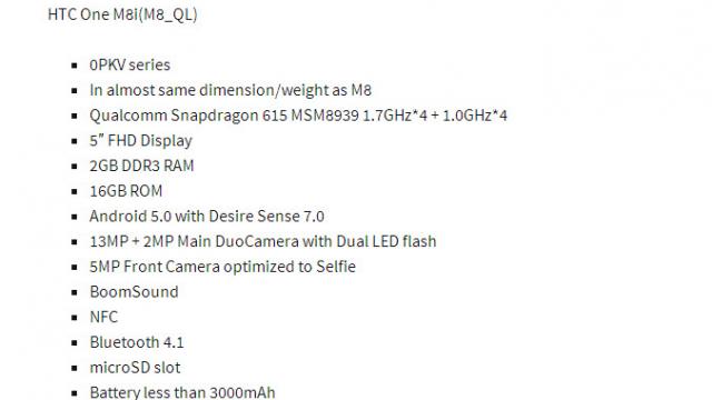 <b>HTC One M8i Își face apariția sub formă de specificații, ar putea fi un nou One Mini</b>După HTC One M9 și HTC One M9 Plus, azi descoperim un alt model HTC nou, care ar putea face parte din seria HTC One Mini. El a apărut pe web sub numele de cod HTC One M8i și pare a adopta camera Duo de pe flagshipul anului trecut. &nbsp; Produsul va...