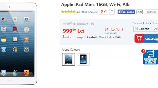 <b>iPad-uri de la eMAG, începând cu prețuri de la 999 lei</b>Pe l&acirc;ngă celelalte promoții desfășurate &icirc;n acest moment de către eMAG, remarcăm și faptul că tabletele Apple au parte de reduceri foarte atractive de p&acirc;nă la 30%, fiind vizate at&acirc;t modelele ceva mai vechi, c&acirc;t și...