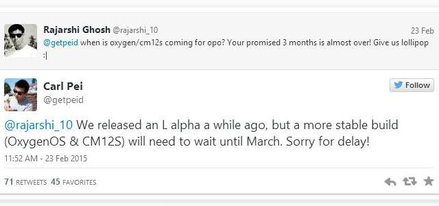 <b>OnePlus One va primi CyanogenMod 12S în martie spre mijloc/final; Tot atunci va sosi şi OxygenOS</b>Avem noi veşti pentru posesorii de telefoane OnePlus One, care se întreabă probabil când vor primi cel mai nou software Android pe terminalele lor. Ei bine, Carl Pei, cofondatorul OnePlus a postat pe Twitter detalii despre aceste planuri....