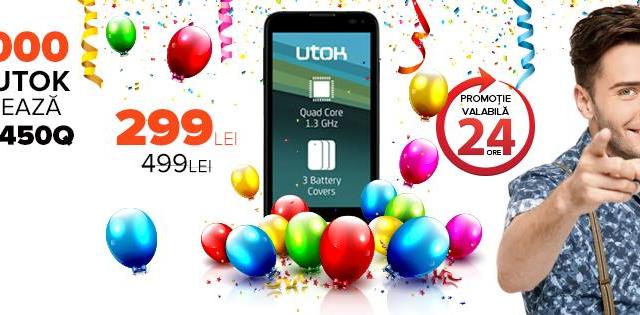 <b>UTOK "împlineşte" 25.000 de fani pe Facebook şi vine cu o super ofertă, valabilă doar 24 de ore: telefon quad-core cu KitKat la doar 299 lei</b>Brandul autohton UTOK, cu care am luat des contact &icirc;n ultimul an prin intermediul a diferite telefoane şi tablete a ajuns la 25.000 de fani pe Facebook. Cu această ocazie va exista şi o promoţie specială, care debutează astăzi la ora 18.00....