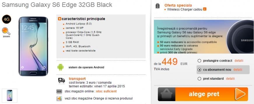 <b>Orange dă startul pre-comenzilor pentru Galaxy S6 și S6 Edge; prețurile pornesc de la 3.142 lei</b>La scurt timp de la evenimentul Samsung de aseară unde noile smartphone-uri Galaxy S6 și S6 Edge au debutat oficial pe plan local, iată că operatorii &icirc;ncep a oferi utilizatorilor posibilitatea de plasare a unei pre-comenzi pentru aceste produse....