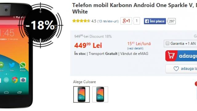 <b>Smartphone-urile Karbonn au parte de reduceri între 18% și 23% la eMAG.ro; modelul Sparkle V costă acum 449 lei</b>Cu doar o zi înainte de sfârșitul campaniei Stock Busters organizată de către eMAG, observăm astăzi câteva reduceri speciale aplicate pentru smartphone-urile Karbonn, device ce beneficiază de discount-uri de până la 23%....