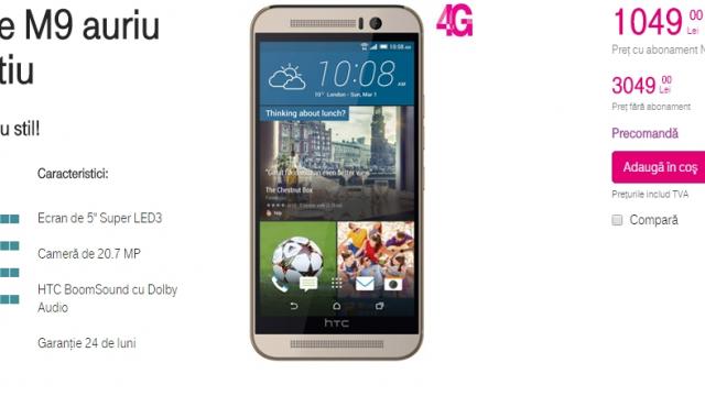 <b>HTC One M9 ajunge și în stocurile operatorului Telekom România</b>&Icirc;n cele din urmă, HTC One M9 este listat astăzi și de către operatorul Telekom Rom&acirc;nia, asta după ce ieri at&acirc;t Orange, c&acirc;t și Vodafone afișau prețurile pentru noul flagship taiwanez. Modelul de față sosește pe gri sau...