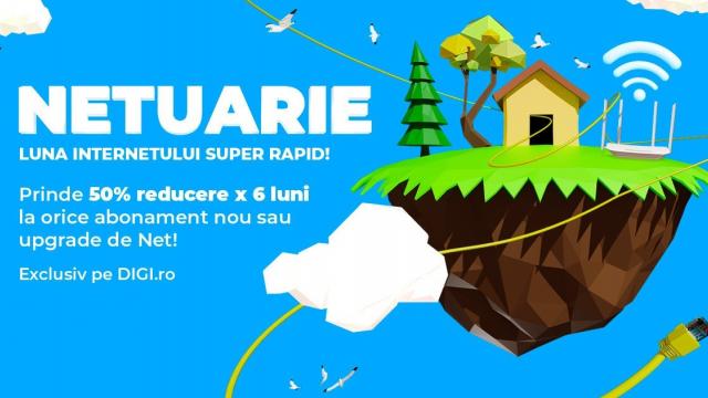 <b>DIGI lansează Netuarie 2025: 50% reducere la abonamentele Fiberlink timp de 6 luni</b>DIGI continuă tradiția și transformă februarie în „Netuarie”, oferind clienților o reducere de 50% la abonamentele Fiberlink pentru primele 6 luni. Campania este activă în perioada 10 – 28 februarie 2025 și se aplică atât clienților noi, cât și celor