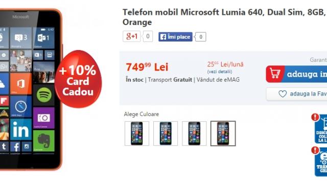 <b>Microsoft Lumia 640 este acum disponibil prin eMAG.ro și evoMAG.ro</b>&Icirc;n cadrul MWC 2015, cei de la Microsoft au dezvăluit două noi smartphone-uri clasate &icirc;n categoria mid-range, mai precis modelele Lumia 640/Lumia 640 XL. La &icirc;nceput de aprilie, iată că unul dintre aceste telefoane, și anume Lumia...