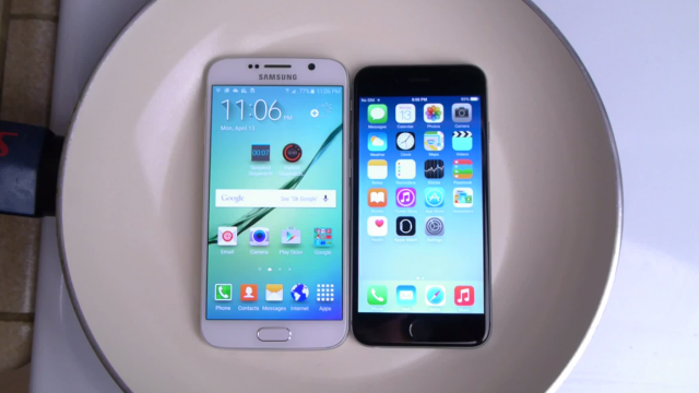 <b>Cel mai stupid test de rezistenţă: Samsung Galaxy S6 şi iPhone 6 aruncate în apă fiartă (Video)</b>Pentru că un ceai şi o supă nu sunt de ajuns, e momentul să vedem cum iPhone 6 şi Samsung Galaxy S6 sunt supuse unui test &icirc;n apă fiartă. Nici unul dintre cele două modele nu e rezistent la apă şi &icirc;n mod surprinzător Galaxy S6...