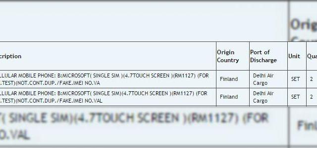 <b>Un telefon Windows Phone misterios şi neanunţat încă apare pe site-ul indian Zauba; Vine cu ecran de 4.7 inch</b>Site-ul indian de import/export Zauba a mai fost sursă de scăpări şi &icirc;n trecut, iar azi descoperim pe lista lor un model de telefon Windows Phone. El este un device misterios, cu ecran de 4.7 inch şi nume de cod RM-1127. &nbsp; Acest model a...