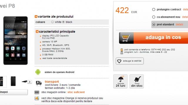 <b>Huawei P8 este listat în magazinul online Orange.ro la un preț de doar 1.873 lei fără abonament</b>Cu doar câteva zile în urmă vă prezentam unboxing-ul lui Huawei P8, un smartphone elegant ce vine la pachet cu dotări de top ce sunt integrate într-o carcasă cu grosime de doar 6.4 mm. În timp ce telefonul este așteptat să...