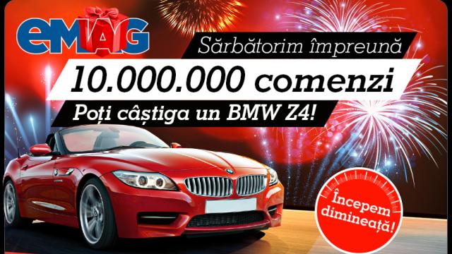 <b>eMAG.ro îţi oferă un BMW Z4 premiu, dacă plasezi o comandă între 19 şi 25 mai</b>eMAG.ro sărbătoreşte 10 milioane de comenzi cu un premiu-bolid, un BMW Z4. Cei care comandă un produs de pe eMAG.ro &icirc;ntre 19 şi 25 mai se &icirc;nscriu &icirc;n competiţie şi pot c&acirc;ştiga automobilul. Detalii aflaţi mai jos. &nbsp;...