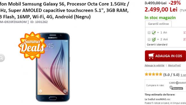 <b>Samsung Galaxy S6 costă 2.499 lei la evoMAG.ro; stocul este limitat!</b>De această dată iată că cei de la evoMAG ne fac o surpriză frumoasă odată cu noua campanie de reduceri intitulată Summer Deals. Astfel, printre numeroasele produse listate în ofertă, se numără și smartphone-ul Samsung Galaxy S6 în...