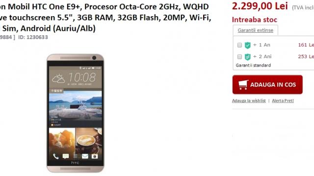 <b>HTC One E9+ ajunge și în oferta evoMAG.ro la un preț de 2.299 lei</b>La &icirc;nceputul lunii trecute, HTC One E9+ &icirc;și făcea apariția &icirc;n stocurile celor de la QuickMobile pentru suma de 2.799 lei. &Icirc;ncet, &icirc;ncet acest phablet ajunge și la alți retailer ca și evoMAG.ro, magazin online ce vinde...