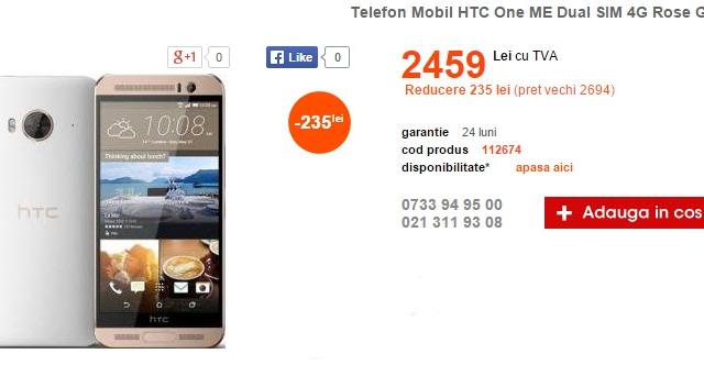 <b>HTC One ME, alternativa mai accesibilă la M9, costă 2.459 lei la Cel.ro</b>Ca o alternativă pentru HTC One M9, telefon care încă de la debutul pe piață a avut parte de probleme, vă sugerăm modelul One ME, un smartphone care zilele acestea beneficiază de o reducere specială pe Cel.ro. Astfel, prețul său devine...