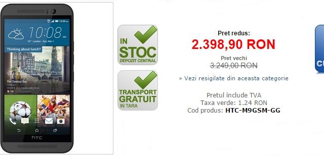 <b>Prețul lui HTC One M9 intră din nou la apă; telefonul costă 2.398 lei prin intermediul MarketOnline</b>Dacă &icirc;n trecut, trebuia să așteptăm p&acirc;nă la 1 an ca prețul unui flagship să scadă cu aproximativ 1000 lei, iată că &icirc;n 2015 avem parte de o depreciere mult mai rapidă a unui asemenea telefon. Este vorba despre HTC One M9,...