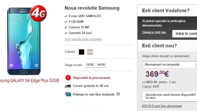 <b>Vodafone aduce la pre-comandă noul smartphone Samsung Galaxy S6 Edge+</b>Ieri seară la ora 18:00, Samsung dezvăluia pe l&acirc;ngă phablet-ul Note 5, și modelul S6 Edge+, terminal ce debutează &icirc;ncep&acirc;nd de astăzi &icirc;n portofoliul operatorilor. După Orange, iată că și Vodafone listează device-ul la...