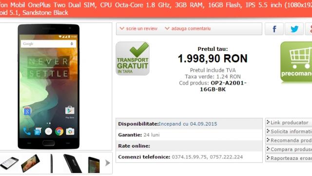 <b>OnePlus 2 sosește din 4 septembrie și la MarketOnline.ro; iată prețurile</b>Scriam &icirc;n urmă cu doar c&acirc;teva zile, faptul că o serie de retaileri chinezi deja comercializează smartphone-ul OnePlus 2 fără invitație la un preț foarte bun. De asemenea, telefonul a fost listat și de către magazinul online...
