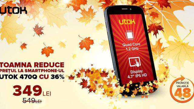 <b>Smartphone-ul UTOK 470Q costă doar 349 lei timp de 48 ore; iată mai multe detalii despre promoție și aparat!</b>&Icirc;ncep&acirc;nd de astăzi, 16 septembrie, de la ora 10 dimineața, cei de la UTOK ne-au pregătit o nouă campanie specială prin care smartphone-ul UTOK 470Q beneficiază de o reducere consistentă de 36%. Mai precis, prețul acestui model scade...