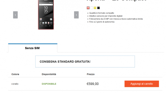 <b>Sony Xperia Z5 Compact primeşte un preţ de 600 de euro în Europa</b>După ce am aflat&nbsp;că au debutat precomenzile pentru Sony Xperia Z5 &icirc;n Singapore şi Hong Kong, azi avem detalii despre sosirea lui Sony Xperia Z5 Compact &icirc;n Europa. Terminalul a primit un preţ pentru piaţa italiană &icirc;n prima...