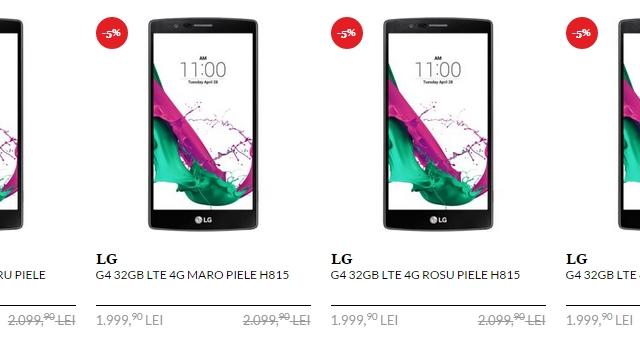 <b>LG G4 în varianta cu spate din piele costă 1.999 lei pe QuickMobile.ro; disponibil pe negru, roșu, maro, albastru, crem și auriu</b>Dacă &icirc;n weekend-ul ce tocmai a trecut, cei de la QuickMobile ne ofereau doar varianta albastră a lui LG G4 la un preț special de 1.999 lei, iată că &icirc;ncep&acirc;nd de astăzi aproape toate versiunile din cu spate din piele ale flagshipului...