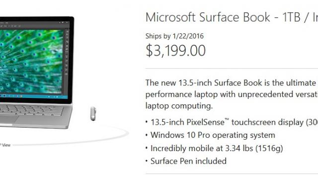 <b>Microsoft Surface Book disponibil la precomandă în varianta cu SSD de 1 TB; Costă cât un MacBook Pro nou cu dotări de top!</b>Microsoft a surprins pe toată lumea, atunci când a anunţat primul său laptop în această lună. E vorba despre Surface Book, un rival clar pentru MacBook Pro şi un produs foarte arătos şi cu dotări impresionante. Dacă până acum...
