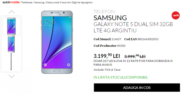 <b>Samsung Galaxy Note 5 costă acum 3.199 lei la QuickMobile; iată și alte produse din campania QuickEnd</b>Cum astăzi este vineri, este și momentul &icirc;n care cei de la QuickMobile ne dezvăluie reducerile pregătite pentru weekend cu ocazia campaniei QuickEnd. La loc de cinste astăzi, &icirc;l avem pe Samsung Galaxy Note 5, un phablet anunțat &icirc;n...