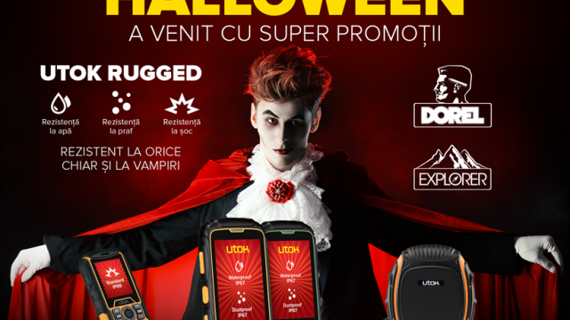 <b>UTOK sărbătorește Halloween-ul cu 4 zile de reduceri la telefoanele de tip rugged Dorel și Explorer</b>Cum sărbătoarea de Halloween nu poate fi trecută cu vederea, iată că retailerii &icirc;ncep a dezvălui ofertele de reduceri pentru zilele ce urmează. UTOK este una dintre companiile ce anunță o campanie maraton de reduceri, eveniment adresat...