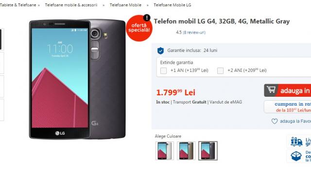 <b>Black Friday 2015 pentru cei care s-au trezit târziu: LG G4 gri metalizat la super preţ; Cine are nevoie de piele?</b>Pentru cei care s-au trezit t&acirc;rziu azi şi nu au prins ofertele de azi noapte şi cele dinspre dimineaţa, mai există c&acirc;teva reduceri interesante pe site-urile retailerilor. Am găsit pe eMAG.ro spre exemplu un telefon LG G4 de 32 GB,...