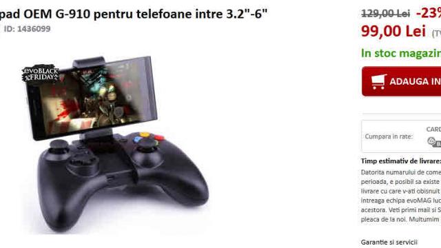 <b>Black Friday 2015 pentru cei care s-au trezit târziu: Gamepad OEM G-910 pentru telefoane între 3.2 inch şi 6 inch - joystick smartphone atractiv</b>Dacă aţi ratat Black Friday 2015 &icirc;n faza incipientă şi tocmai aţi ajuns de la muncă sau de la şcoală vă puteţi relaxa &icirc;n faţa computerului şi face puţin shopping. Un accesoriu pe care personal &icirc;l caut de ceva vreme e un...