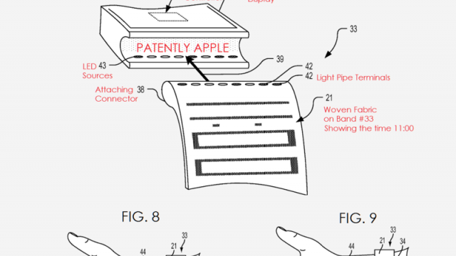 <b>Un nou brevet Apple oferă indicii cu privire la o curea de Apple Watch ce poate avea şi rol de display</b>Biroul SUA de Brevete şi Trademark-uri a publicat peste 200 de cereri de brevet de la Apple recent şi din uriaşa listă se remarcă totuşi o tehnologie ce are legătură cu Apple Watch. E vorba despre un display integrat într-un material textil...