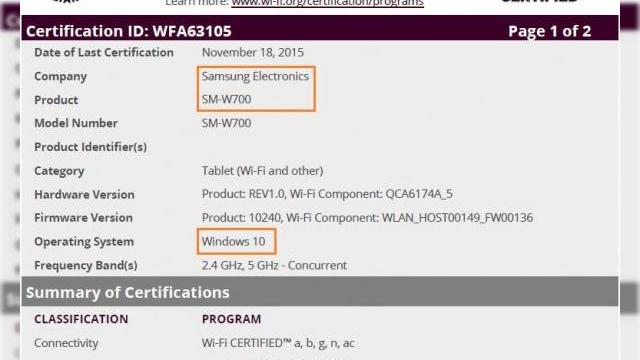 <b>Samsung ar pregăti o tabletă cu ecran de 12 inch şi Windows 10 la bord; Modelul SM-W700 primeşte certificare Bluetooth şi WiFi</b>Ştiam că Samsung lucrează la o tabletă cu Windows 10 de ceva vreme, dar nu am avut dovezi cu privire la existenţa acestui produs p&acirc;nă azi. Se pare că terminalul are numele de cod SM-W700 şi a fost recent certificat de autorităţile...