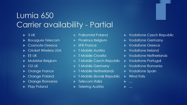<b>Microsoft Lumia 650 confirmat pentru lansare prin Vodafone România şi Orange România</b>După o săptămână în care am văzut atât noi randari cu Microsoft Lumia 650, cât şi imagini hands on cu Lumia 650 XL, iar apoi am aflat preţul lui Lumia 650 suntem cu un pas mai aproape de debutul handsetului, printr-o...